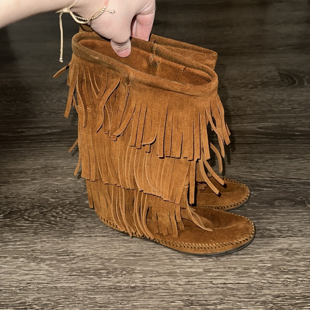 Minnetonka 3 Layer Fringe Moccasin Boots - image 4